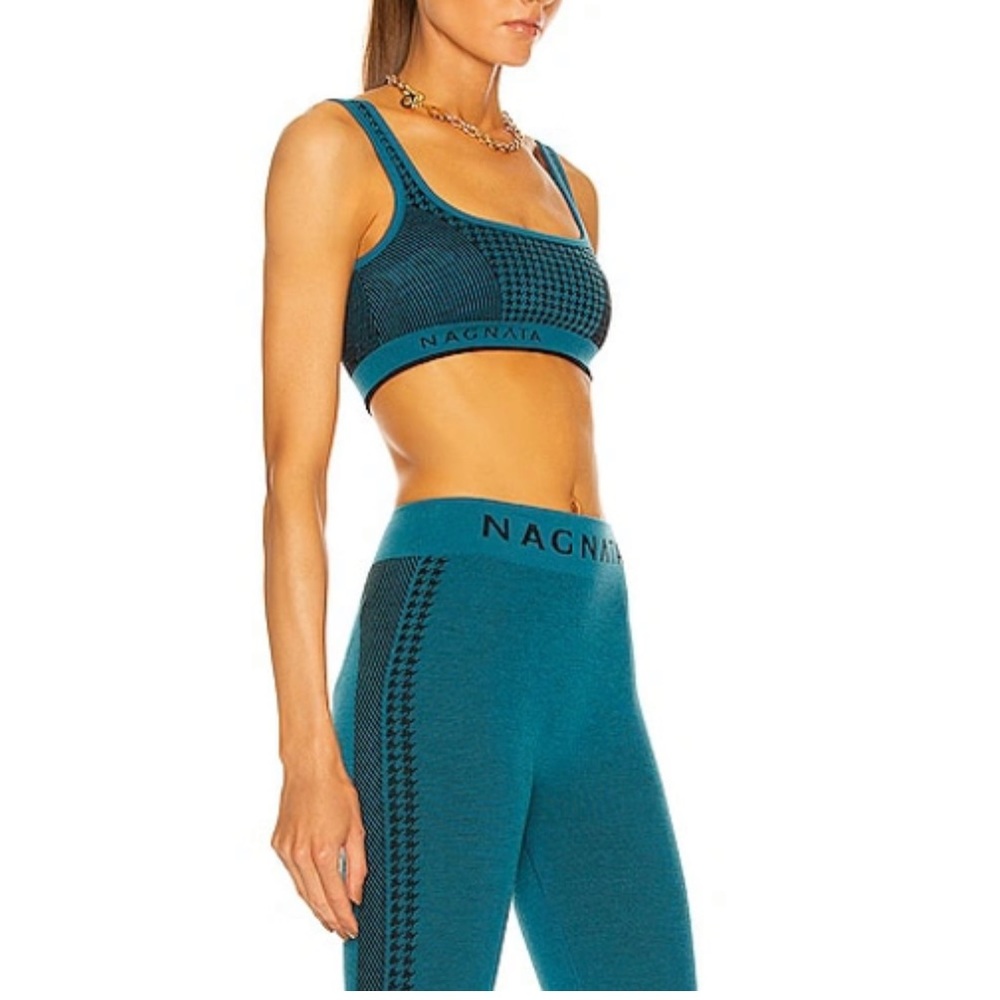 NWT NAGNATA Suki Side Stripe Biker Shorts & Houndstooth Bralette set